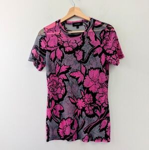 Y2K Floral Sequin Sheer Mesh Top Fairy 90s Y2K Black Pink Womens L Whimsigoth